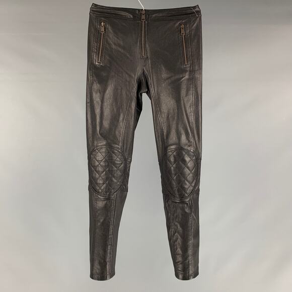ALEXANDER MCQUEEN Size XS Black Leather Solid Zip Up Casual Pants - Picture 1 of 3
